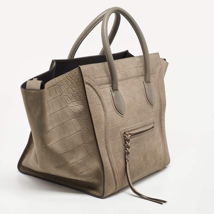 Pre Owned Céline Grey Croc Embossed Leather Large Phantom Luggage Tote