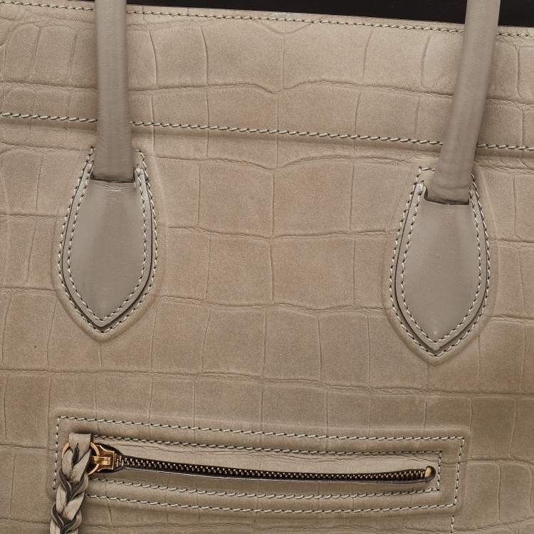 Pre Owned Céline Grey Croc Embossed Leather Large Phantom Luggage Tote