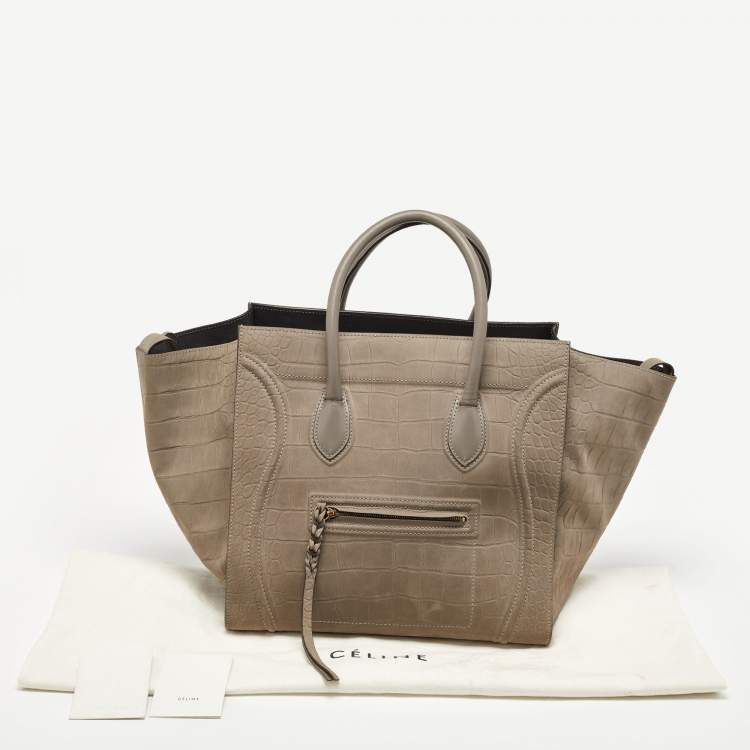 Pre Owned Céline Grey Croc Embossed Leather Large Phantom Luggage Tote