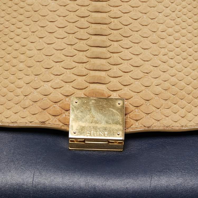 Pre Owned Celine Tri Color Python and Leather Medium Trapeze Top Handle Bag