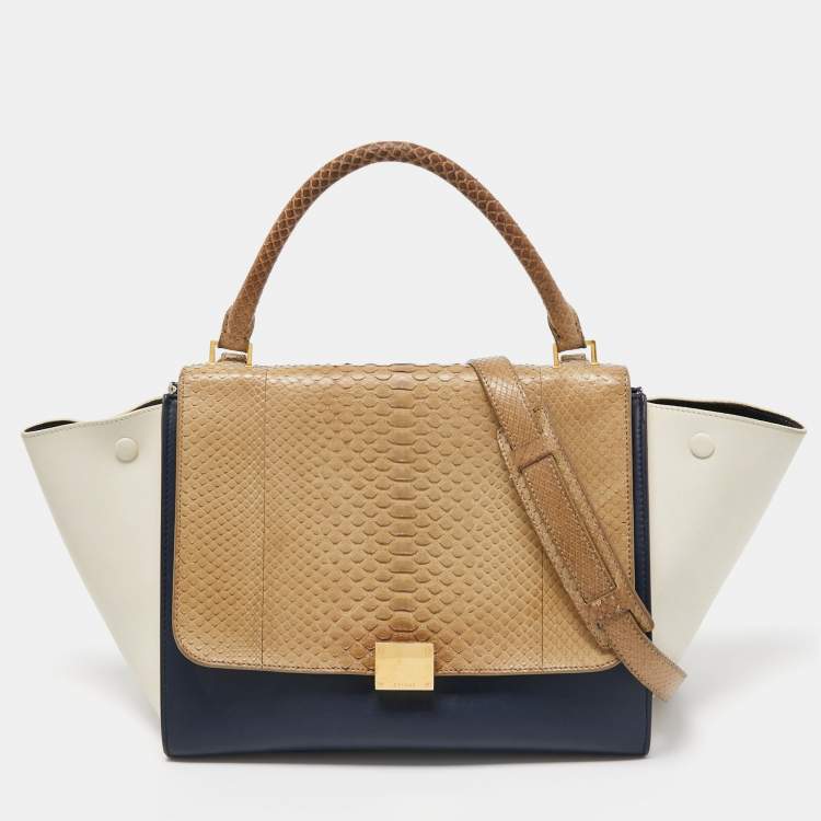 Pre Owned Celine Tri Color Python and Leather Medium Trapeze Top Handle Bag