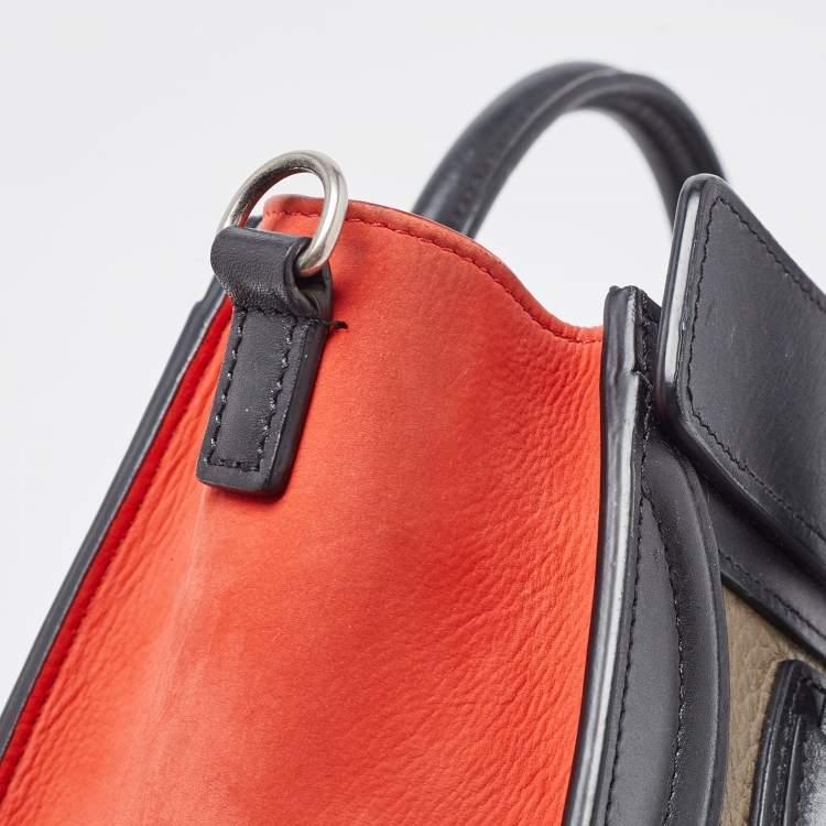 Pre Owned Celine Tri Color Leather and Nubuck Nano Luggage Tote
