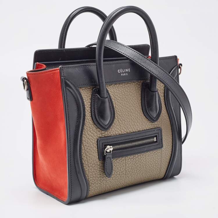 Pre Owned Celine Tri Color Leather and Nubuck Nano Luggage Tote