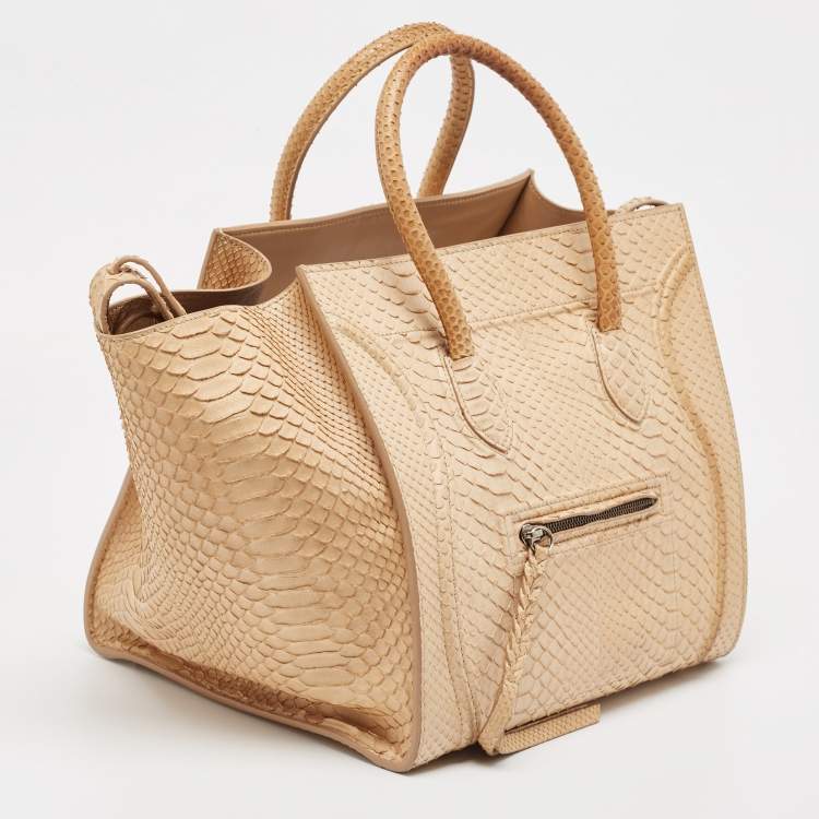 Pre Owned Celine Beige Python Medium Phantom Luggage Tote