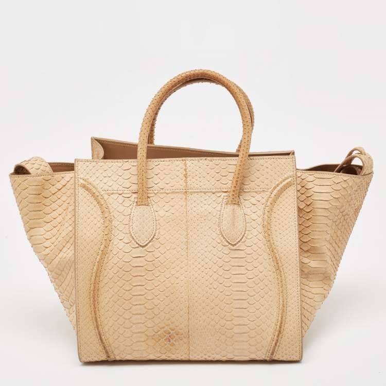 Pre Owned Celine Beige Python Medium Phantom Luggage Tote