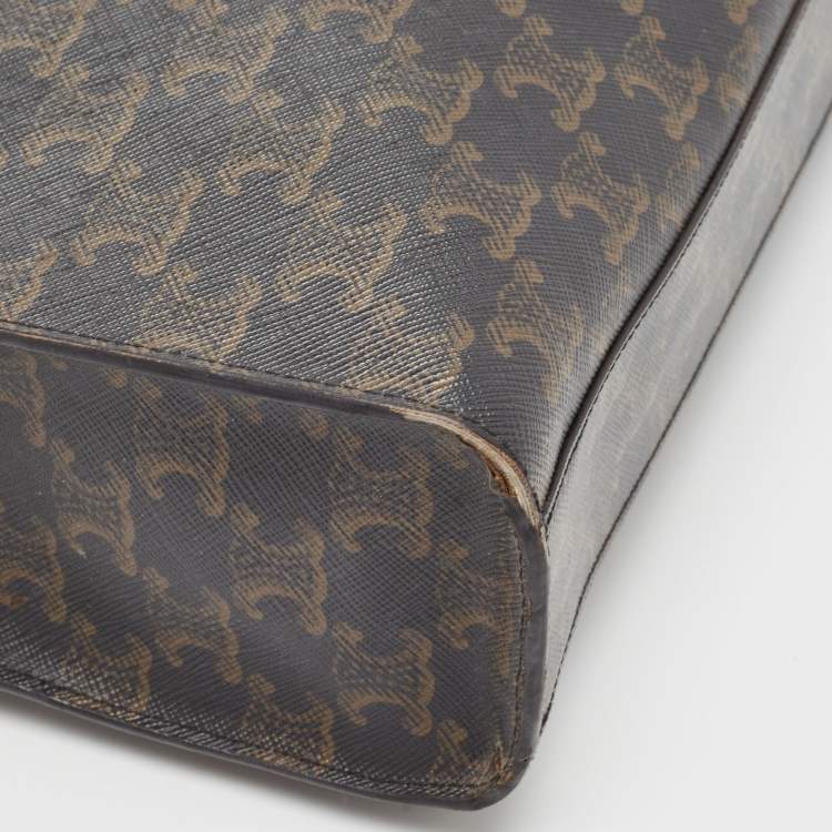 Pre Owned Celine Brown Triomphe Canvas and Leather Small Vertical Cabas Tote 