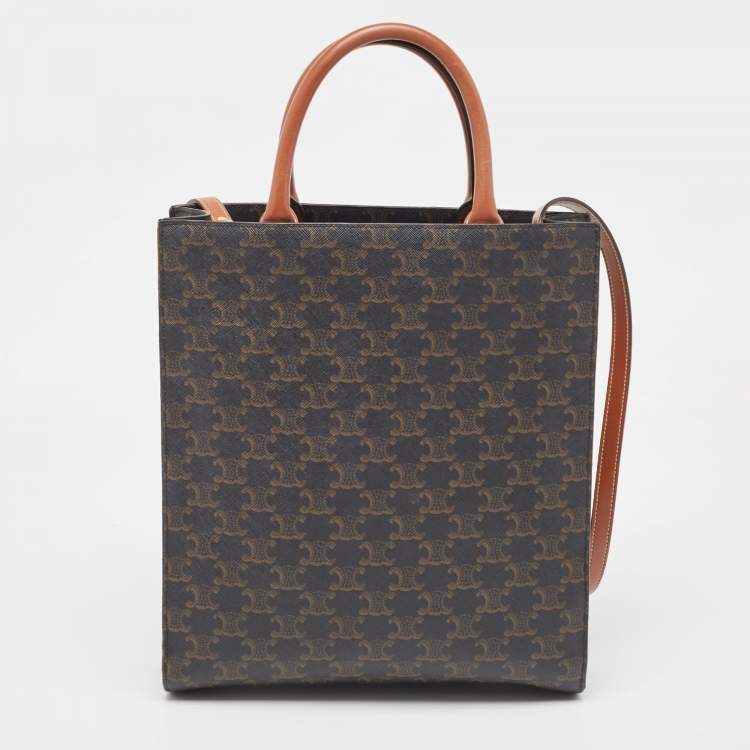 Pre Owned Celine Brown Triomphe Canvas and Leather Small Vertical Cabas Tote 