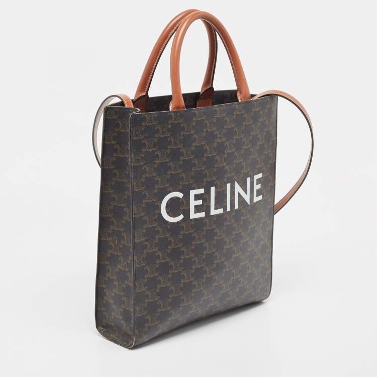 Pre Owned Celine Brown Triomphe Canvas and Leather Small Vertical Cabas Tote 