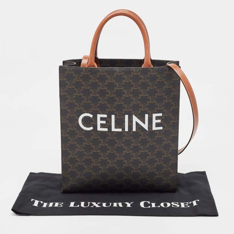 Pre Owned Celine Brown Triomphe Canvas and Leather Small Vertical Cabas Tote 