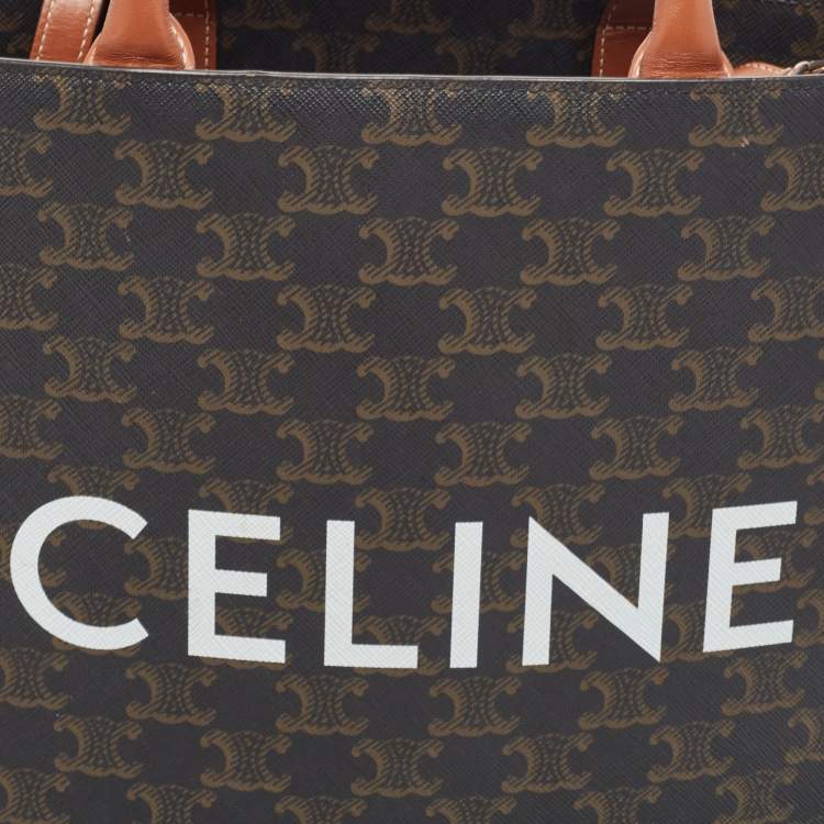 Pre Owned Celine Brown Triomphe Canvas and Leather Small Vertical Cabas Tote 