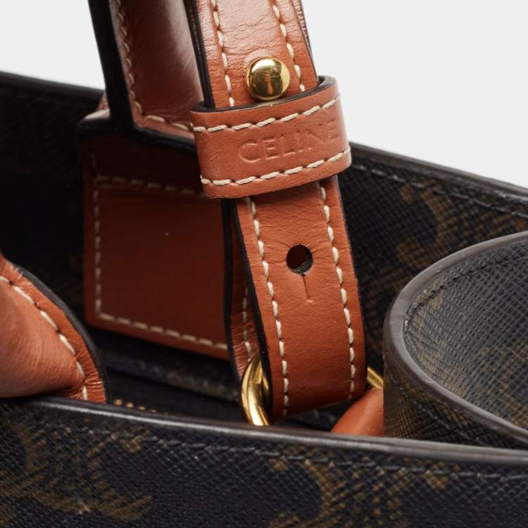 Pre Owned Celine Brown Triomphe Canvas and Leather Small Vertical Cabas Tote 