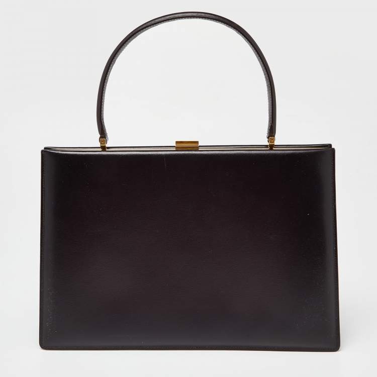 Pre Owned Celine Burgundy Leather Frame Top Handle Bag