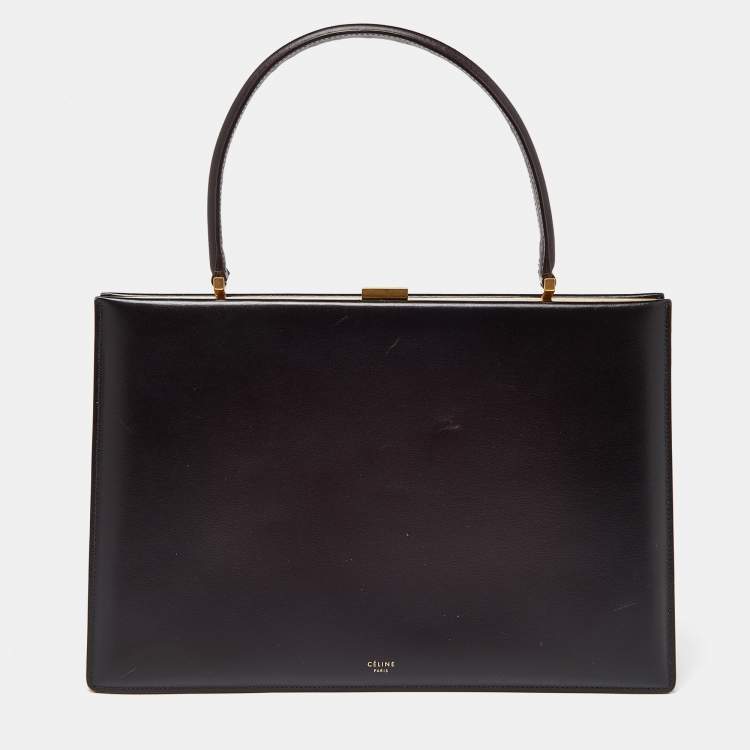 Pre Owned Celine Burgundy Leather Frame Top Handle Bag