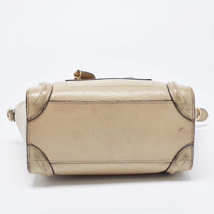 Pre Owned Celine Beige Leather Nano Luggage Tote