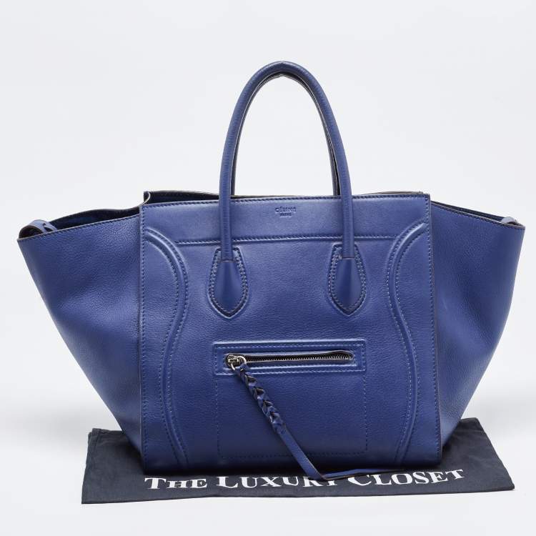 Pre Owned Celine Blue Leather Medium Phantom Luggage Tote