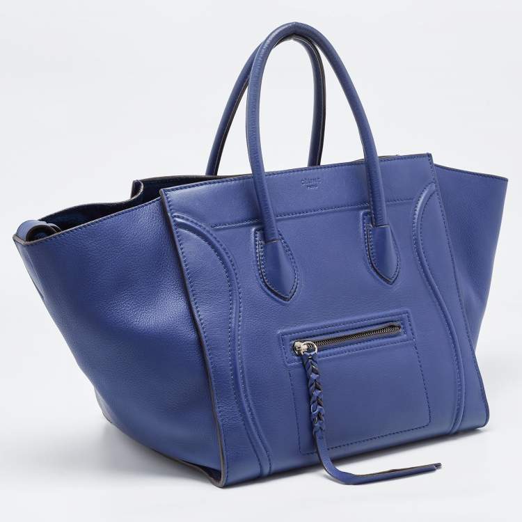 Pre Owned Celine Blue Leather Medium Phantom Luggage Tote