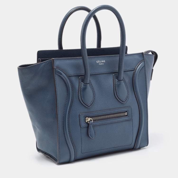 Pre Owned Celine Blue Leather Micro Luggage Tote