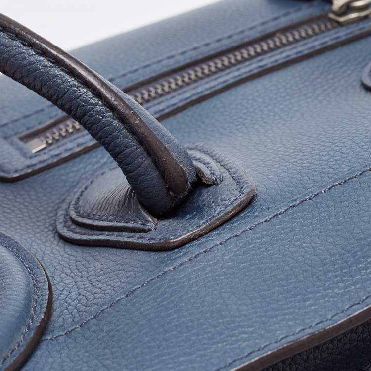 Pre Owned Celine Blue Leather Micro Luggage Tote