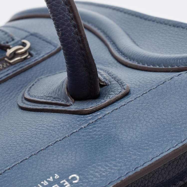Pre Owned Celine Blue Leather Micro Luggage Tote