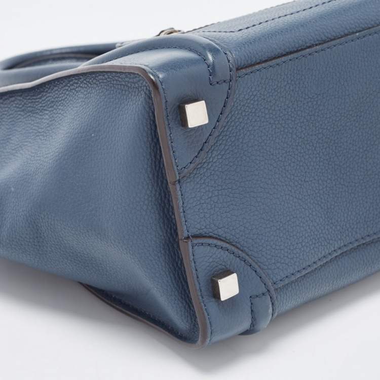 Pre Owned Celine Blue Leather Micro Luggage Tote