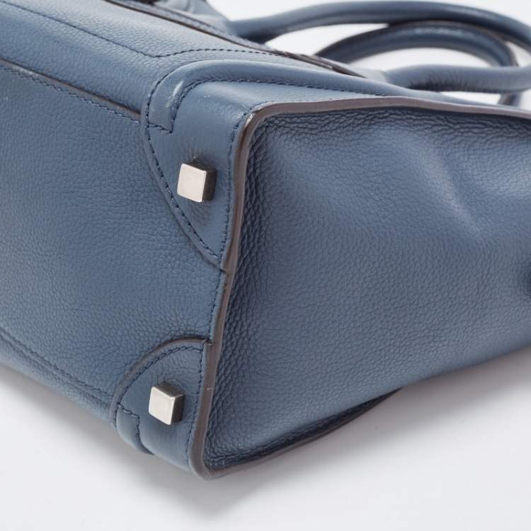 Pre Owned Celine Blue Leather Micro Luggage Tote