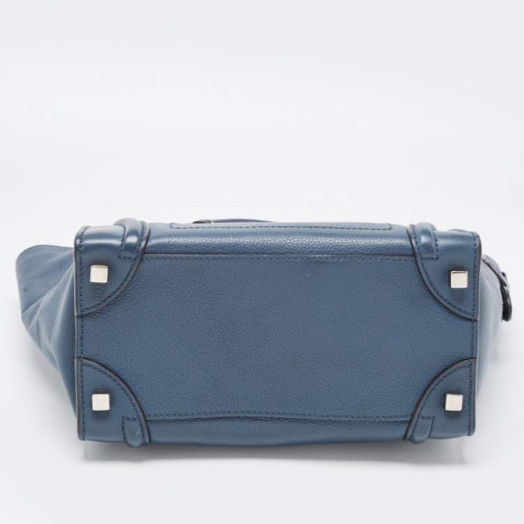 Pre Owned Celine Blue Leather Micro Luggage Tote