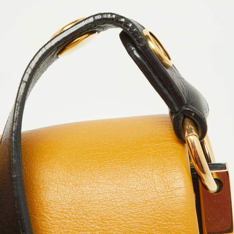 Pre Owned Celine Mustard/Black Leather Flap Blade Flap Bag