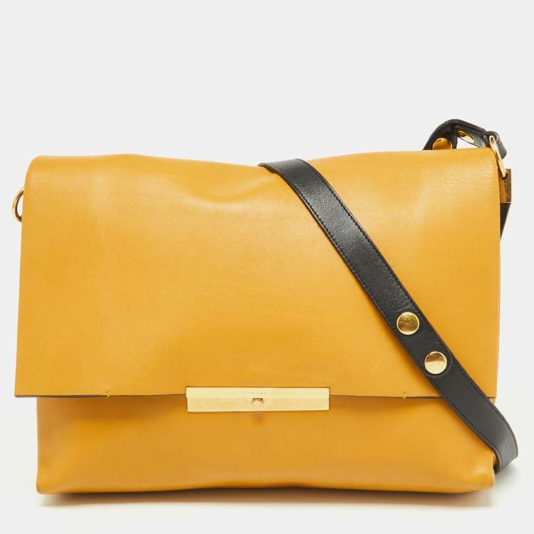 Celine Mustard/Black Leather Flap Blade Flap Bag