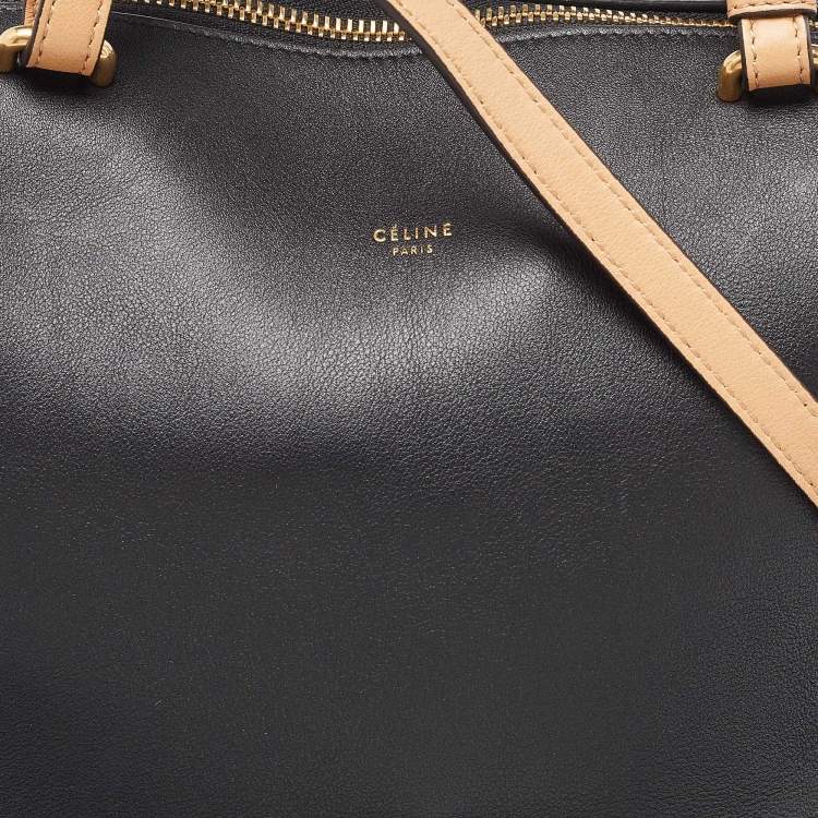 Pre Owned Celine Black/Beige Leather Soft Cube Satchel