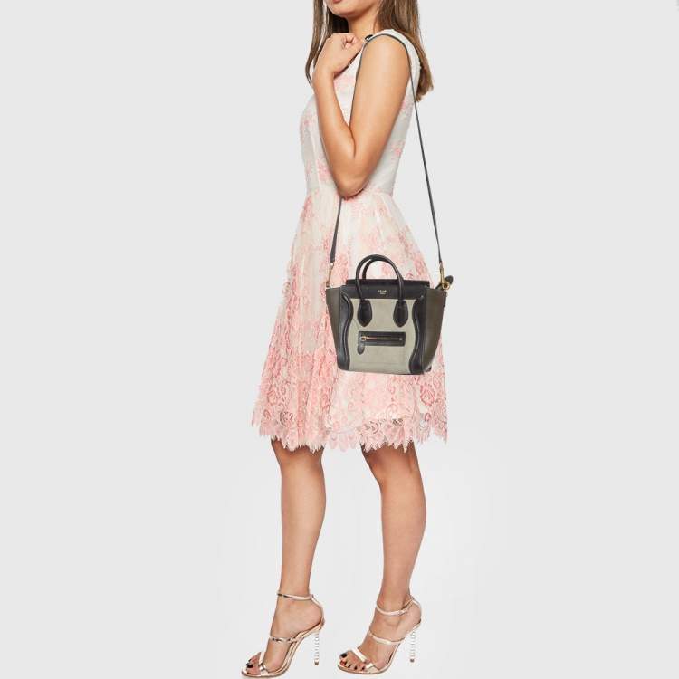 Pre Owned Celine Tricolor Nubuck and Leather Mini Luggage Tote