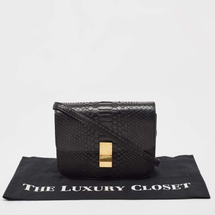 Pre Owned Celine Black Python Medium Classic Box Shoulder Bag