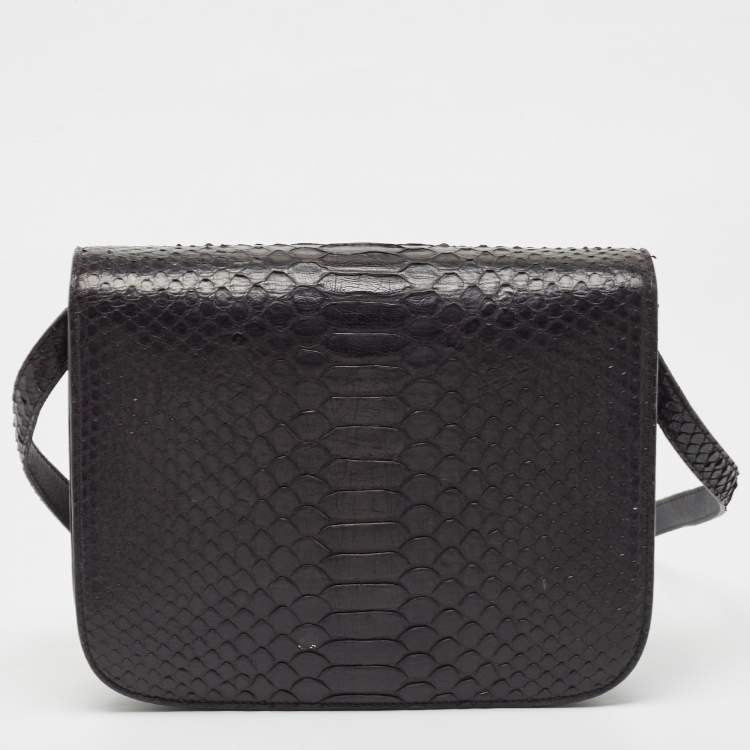 Pre Owned Celine Black Python Medium Classic Box Shoulder Bag