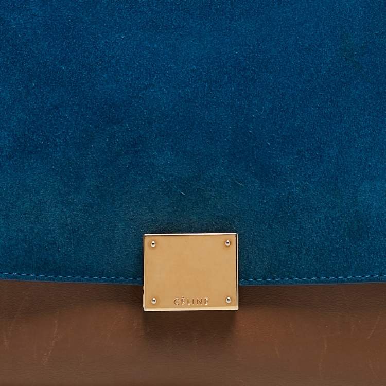 Pre Owned Celine Tri Color Leather and Suede Medium Trapeze Bag