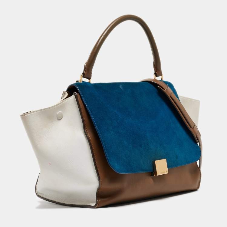 Pre Owned Celine Tri Color Leather and Suede Medium Trapeze Bag