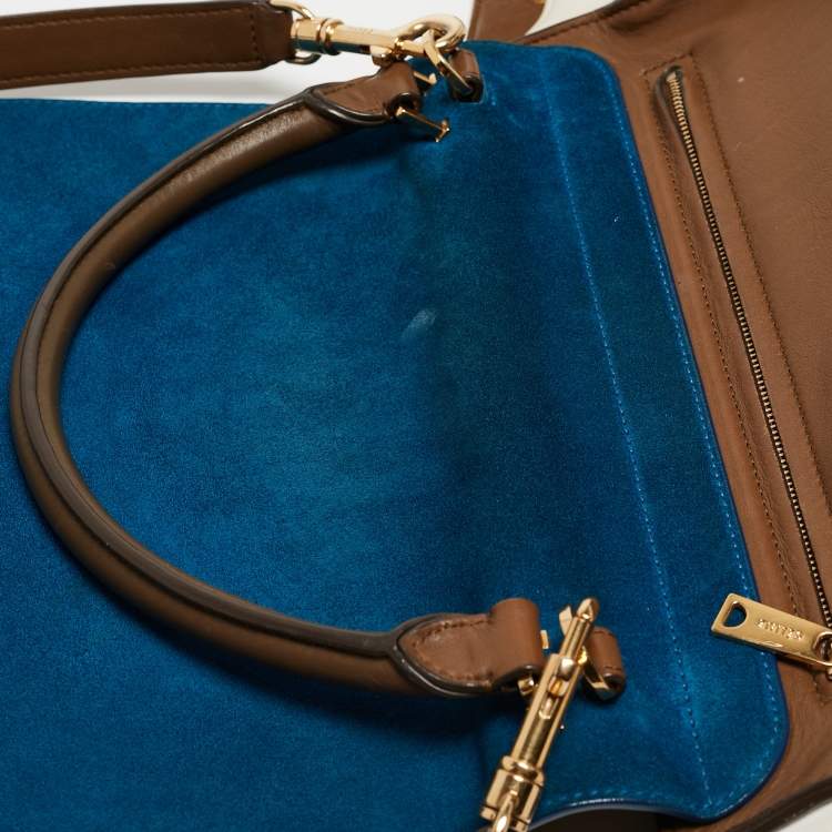 Pre Owned Celine Tri Color Leather and Suede Medium Trapeze Bag