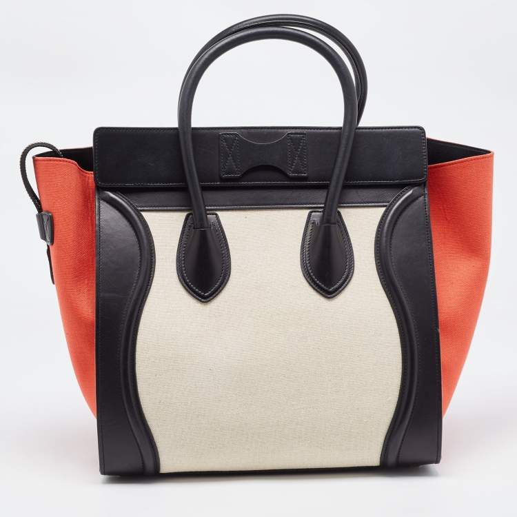 Pre Owned Celine Tri Color Leather and Canvas Mini Luggage Tote