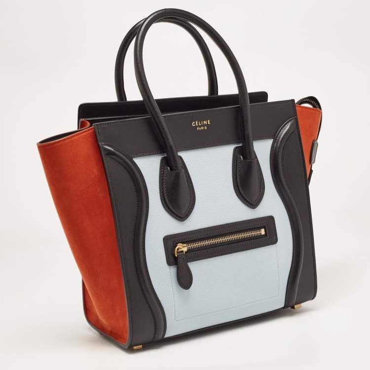 Pre Owned Celine Tri Color Nubuck and Leather Micro Luggage Tote