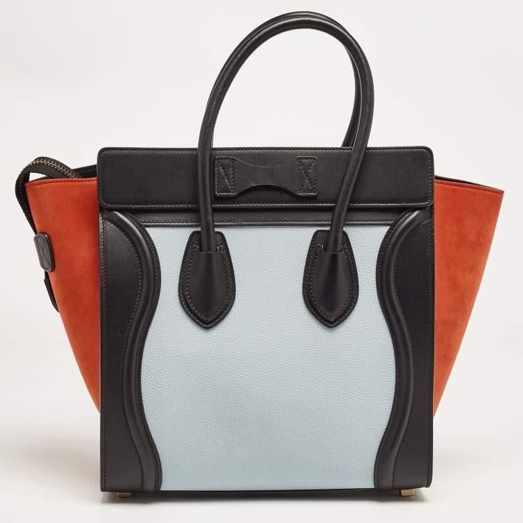 Pre Owned Celine Tri Color Nubuck and Leather Micro Luggage Tote