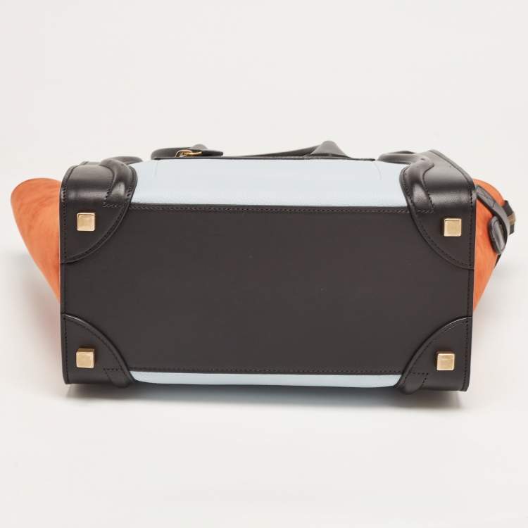 Pre Owned Celine Tri Color Nubuck and Leather Micro Luggage Tote