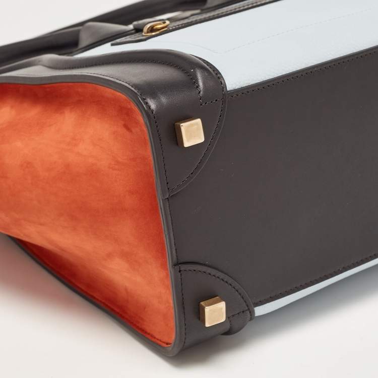 Pre Owned Celine Tri Color Nubuck and Leather Micro Luggage Tote
