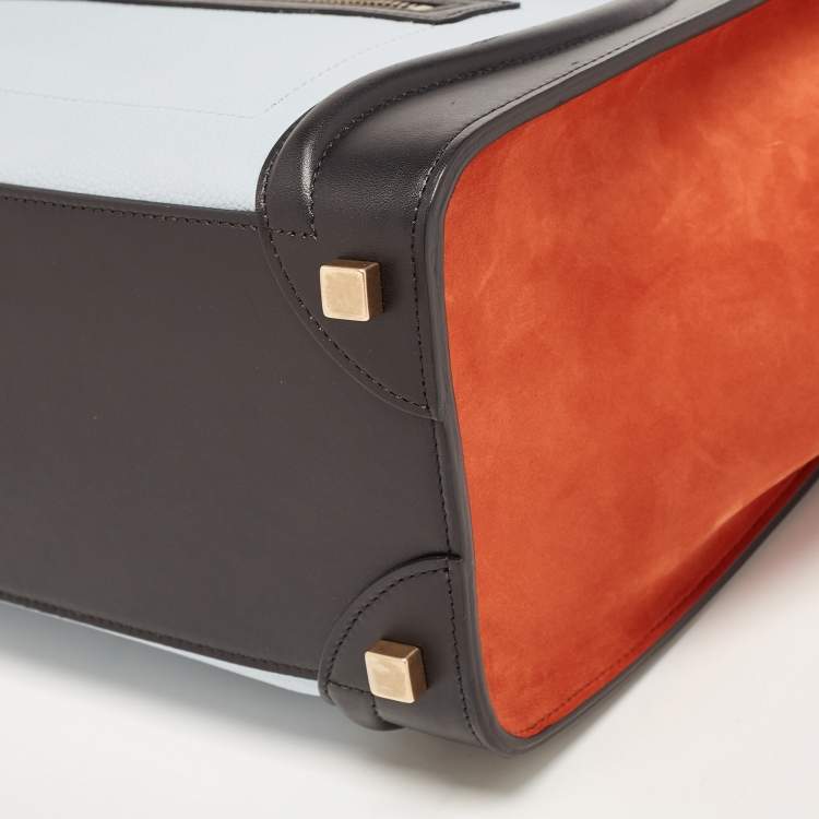 Pre Owned Celine Tri Color Nubuck and Leather Micro Luggage Tote
