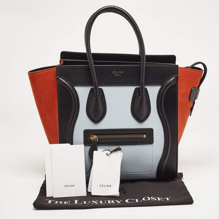Pre Owned Celine Tri Color Nubuck and Leather Micro Luggage Tote