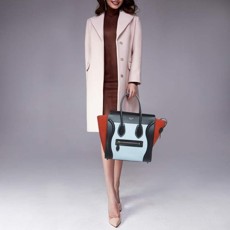 Pre Owned Celine Tri Color Nubuck and Leather Micro Luggage Tote
