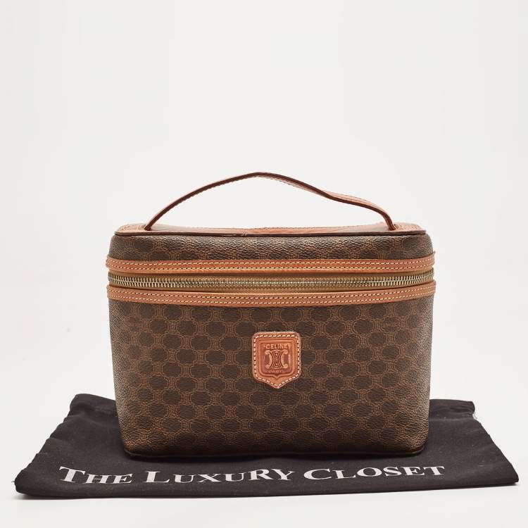 Pre Owned Celine Brown Macadam Coated Canvas and Leather Vanity Bag