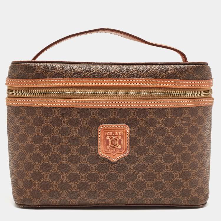 Pre Owned Celine Brown Macadam Coated Canvas and Leather Vanity Bag