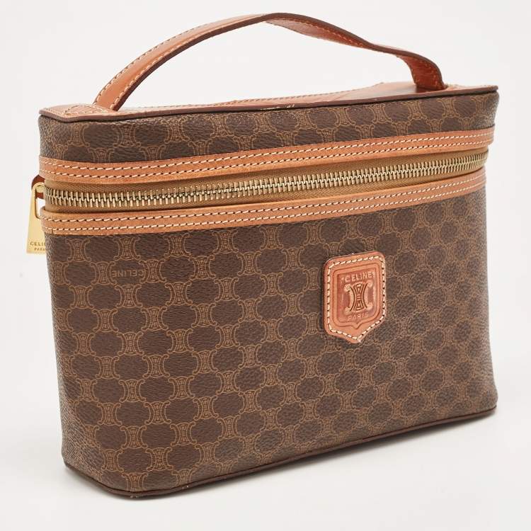 Pre Owned Celine Brown Macadam Coated Canvas and Leather Vanity Bag