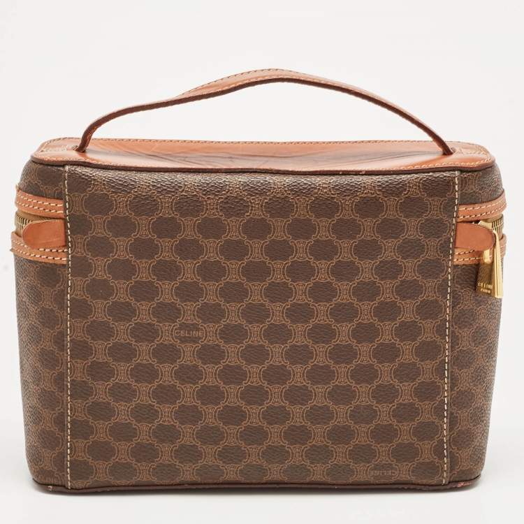 Pre Owned Celine Brown Macadam Coated Canvas and Leather Vanity Bag