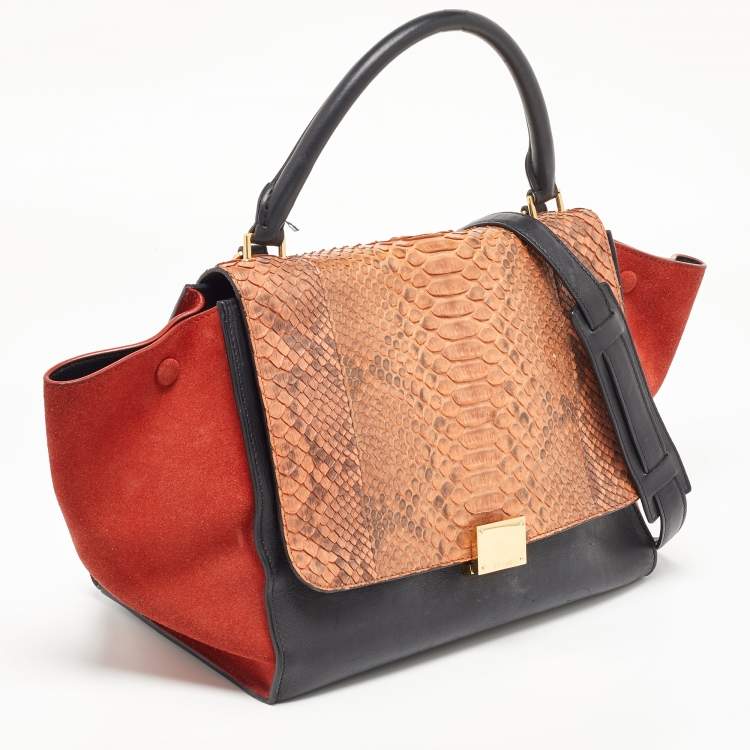 Pre Owned Celine Tri Color Leather and Python Medium Trapeze Bag
