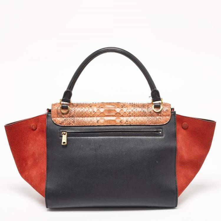 Pre Owned Celine Tri Color Leather and Python Medium Trapeze Bag