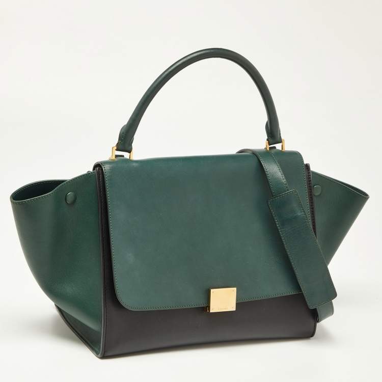 Pre Owned Celine Green/Black Leather Medium Trapeze Bag